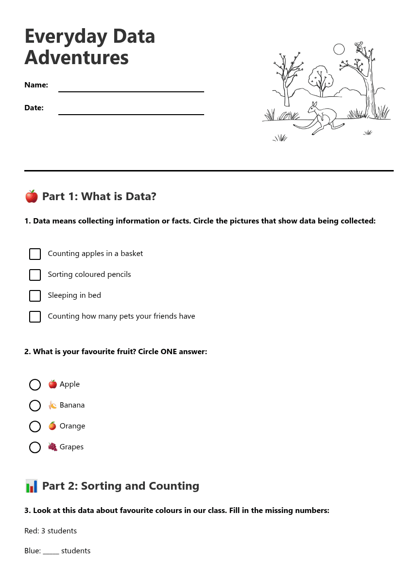 Everyday Data Adventures worksheet preview