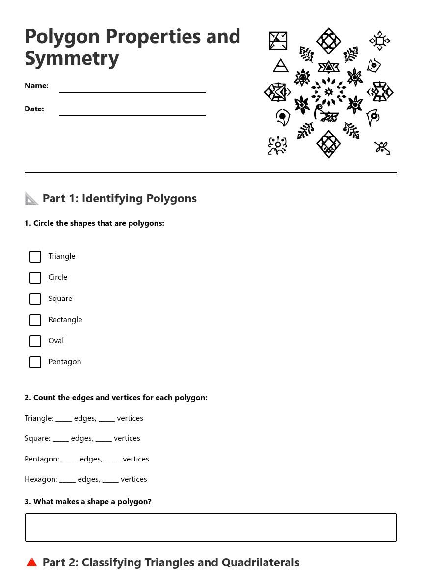 Polygon Properties and Symmetry worksheet preview
