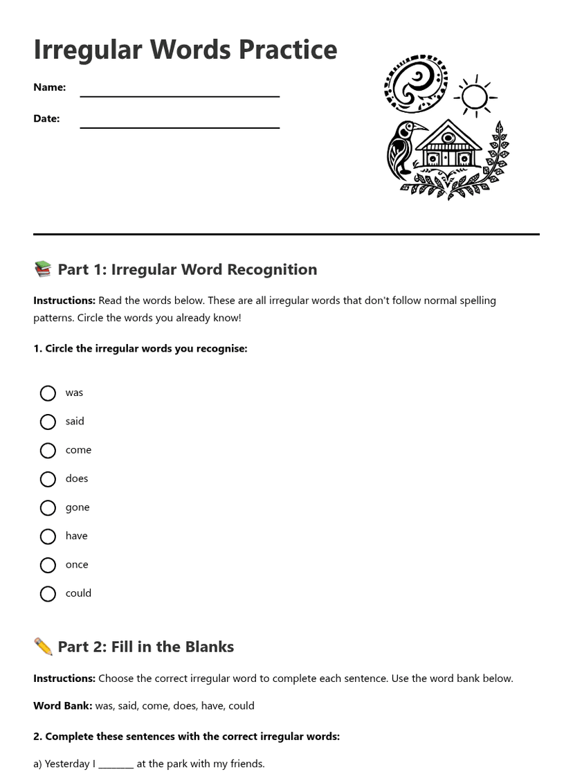 Irregular Words Practice