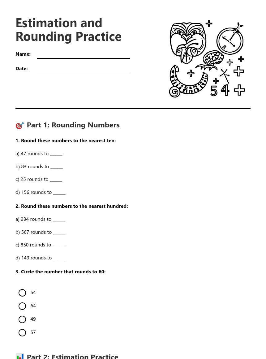 Estimation and Rounding Practice worksheet preview