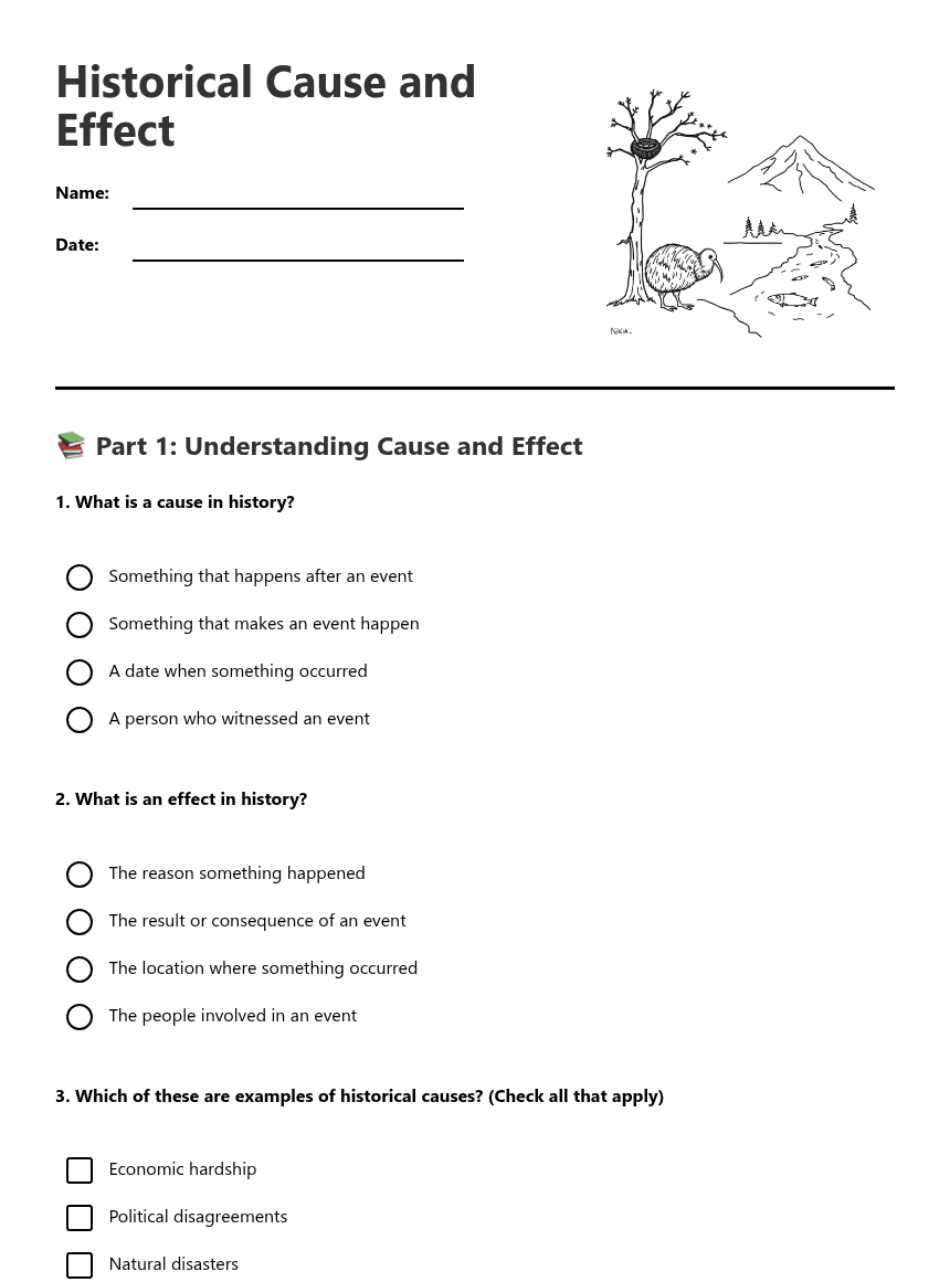 Historical Cause and Effect worksheet preview