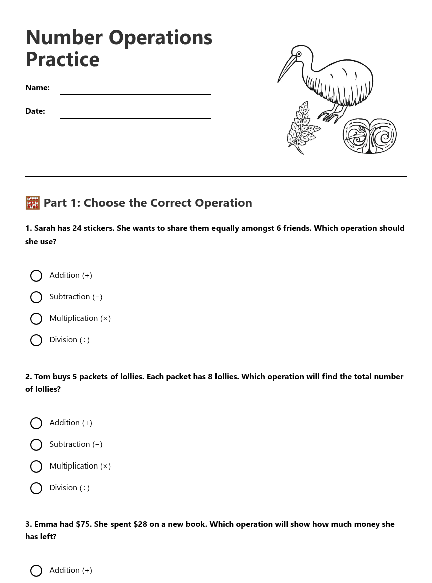 Number Operations Practice worksheet preview