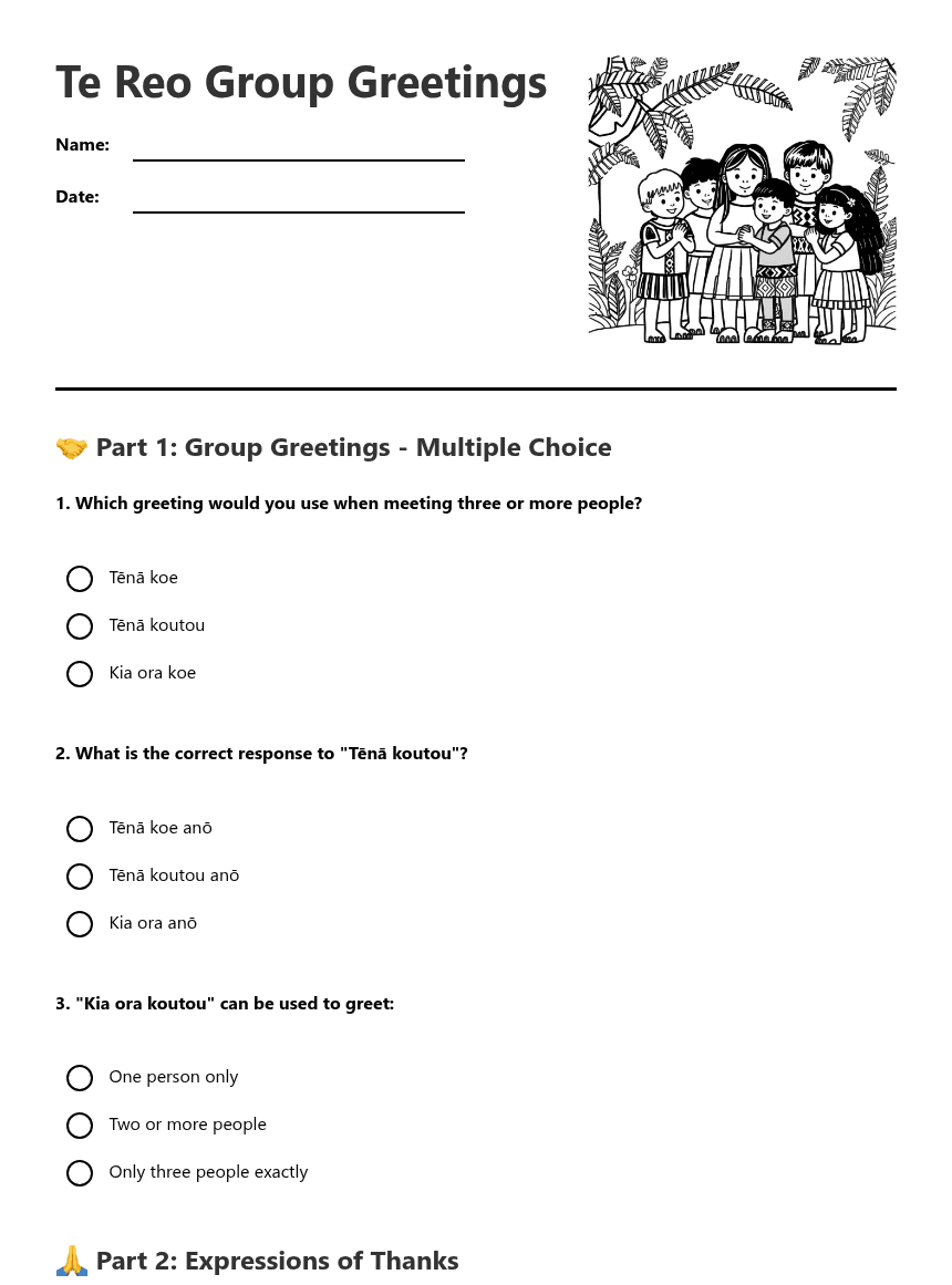 Te Reo Group Greetings worksheet preview