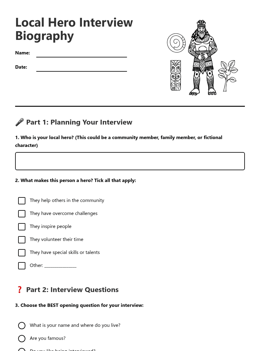 Local Hero Interview Biography worksheet preview
