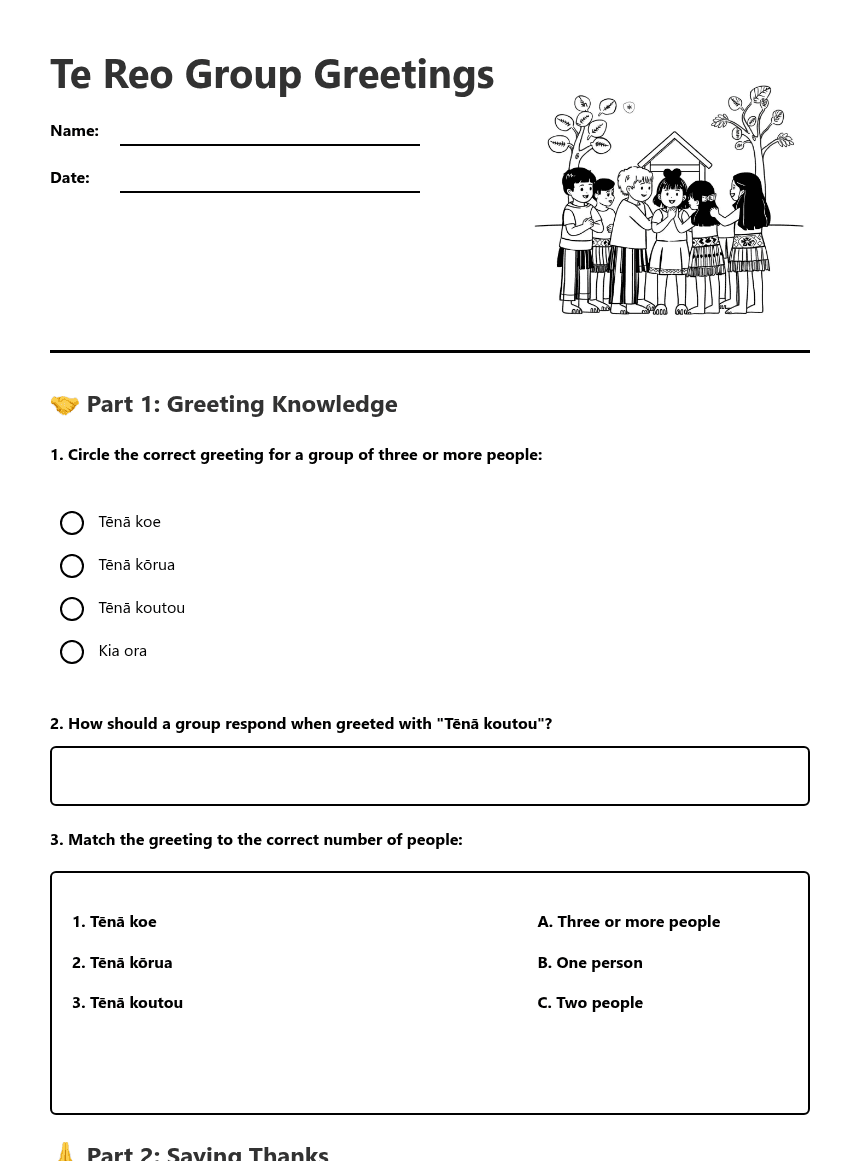 Te Reo Group Greetings worksheet preview