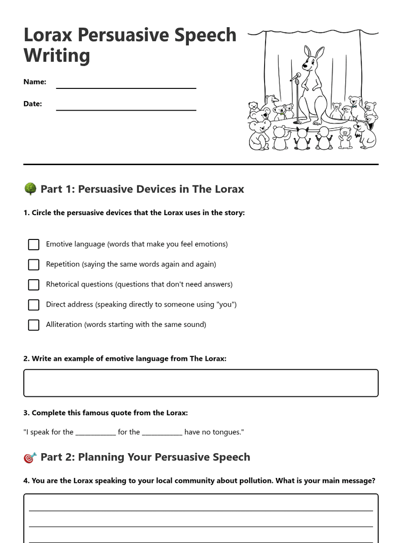 Lorax Persuasive Speech Writing