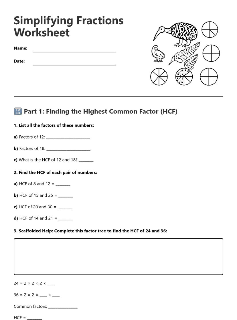 Simplifying Fractions Worksheet
