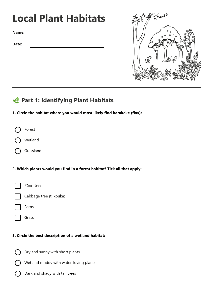 Local Plant Habitats worksheet preview
