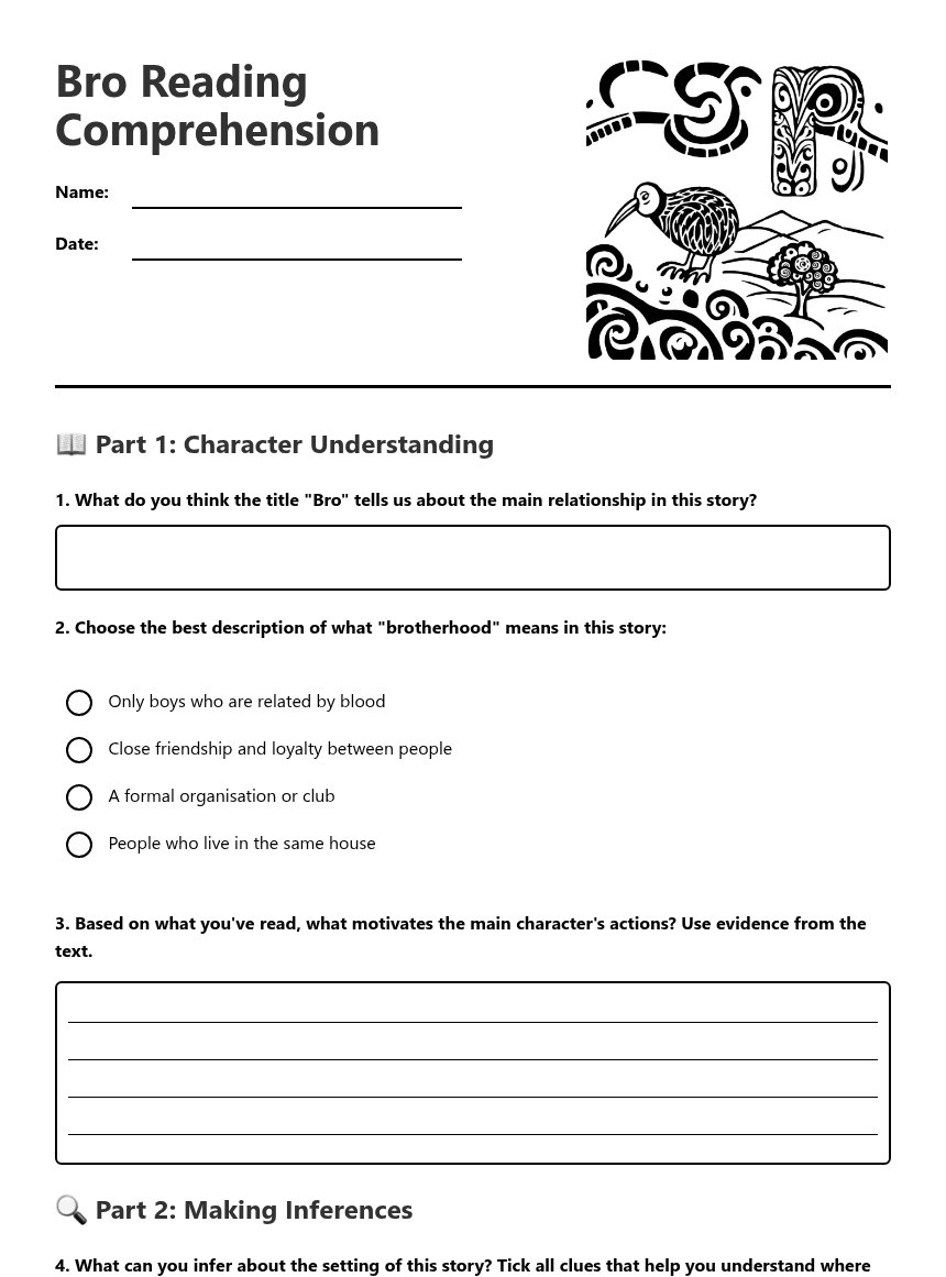 Bro Reading Comprehension worksheet preview