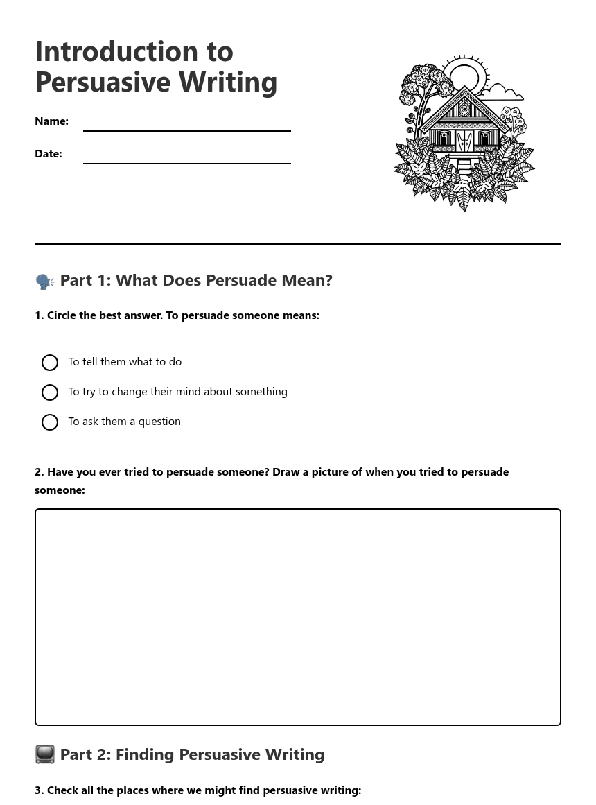Introduction to Persuasive Writing worksheet preview