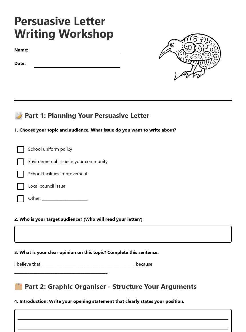Persuasive Letter Writing Workshop worksheet preview