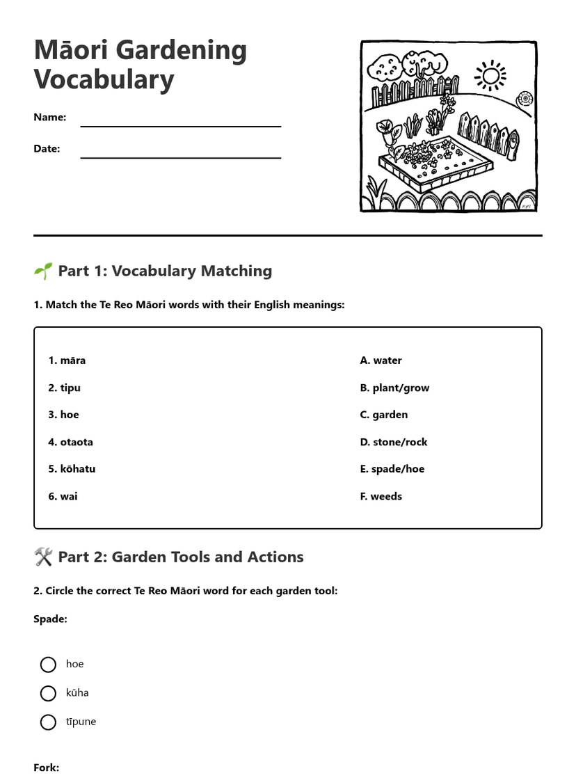 Māori Gardening Vocabulary