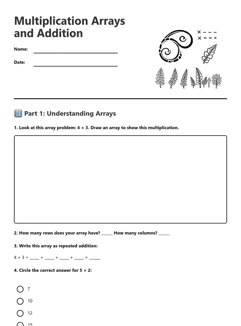 Multiplication Arrays and Addition