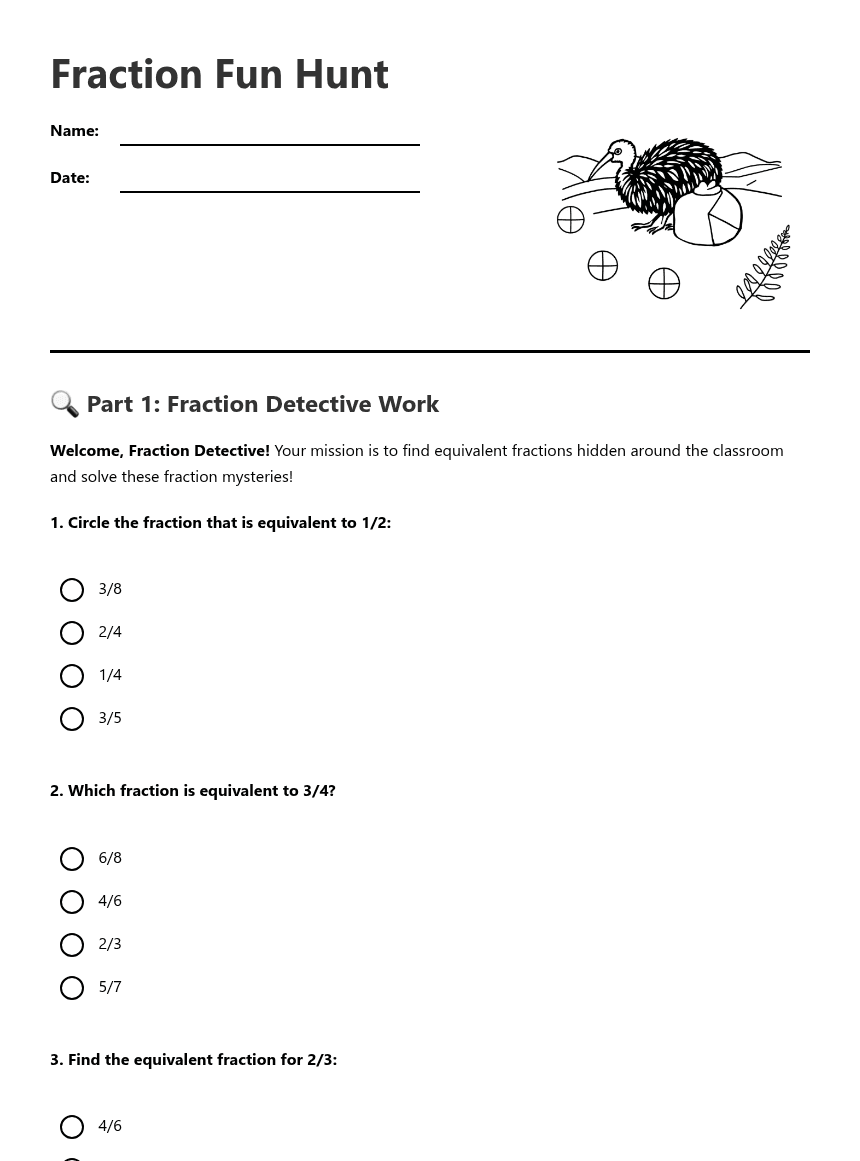 Fraction Fun Hunt worksheet preview