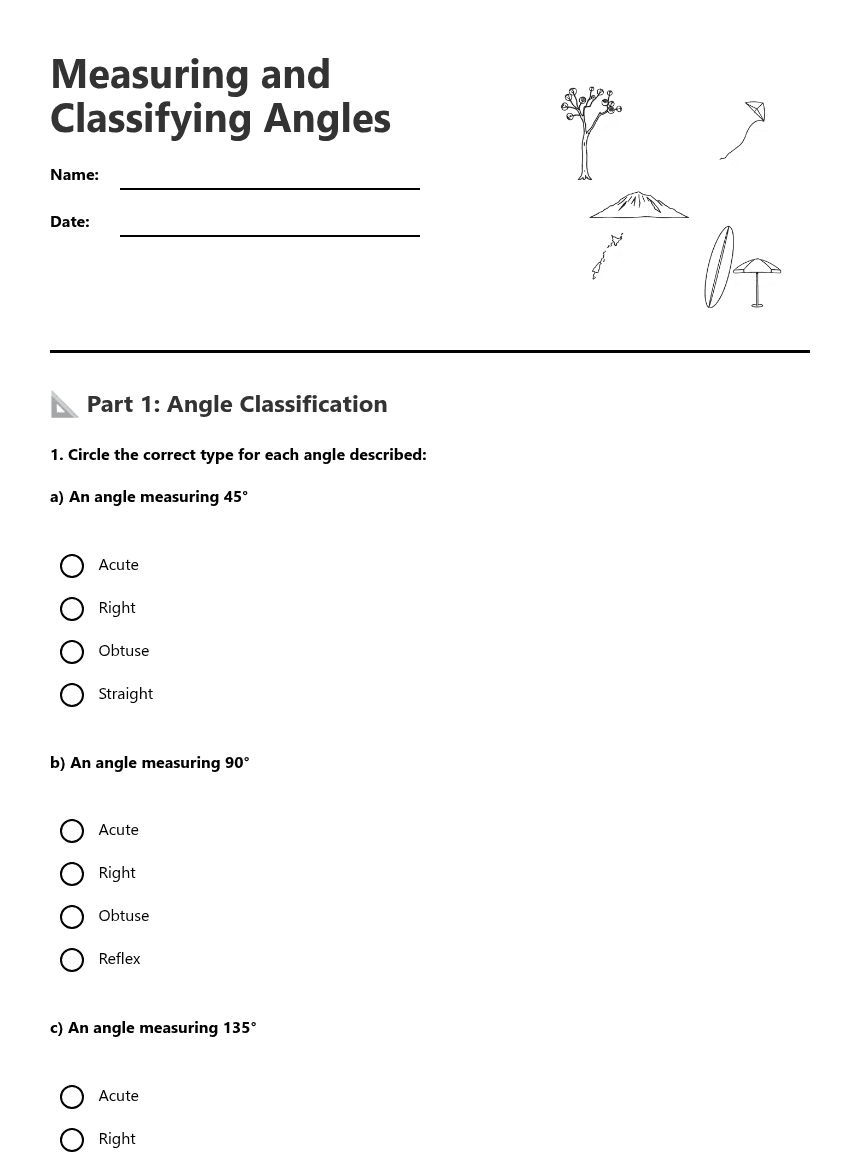 Measuring and Classifying Angles worksheet preview