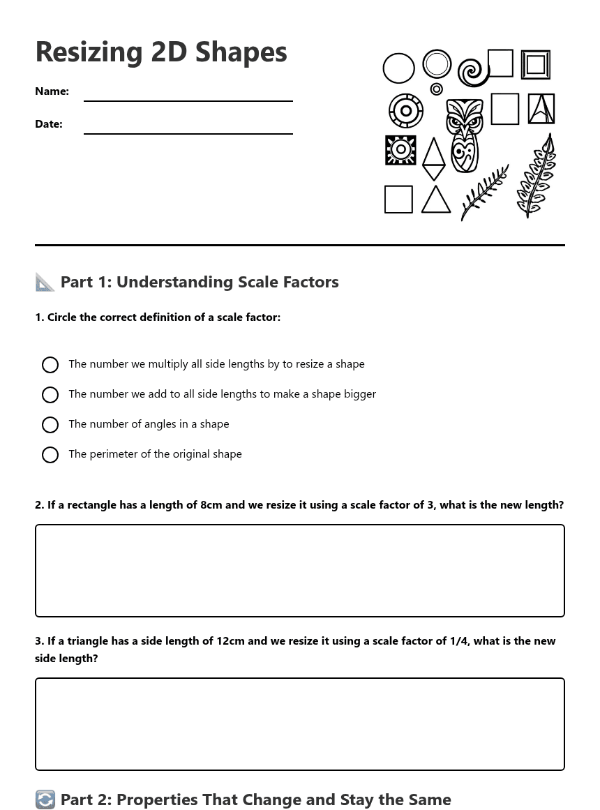 Resizing 2D Shapes worksheet preview