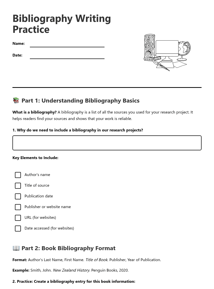 Bibliography Writing Practice worksheet preview