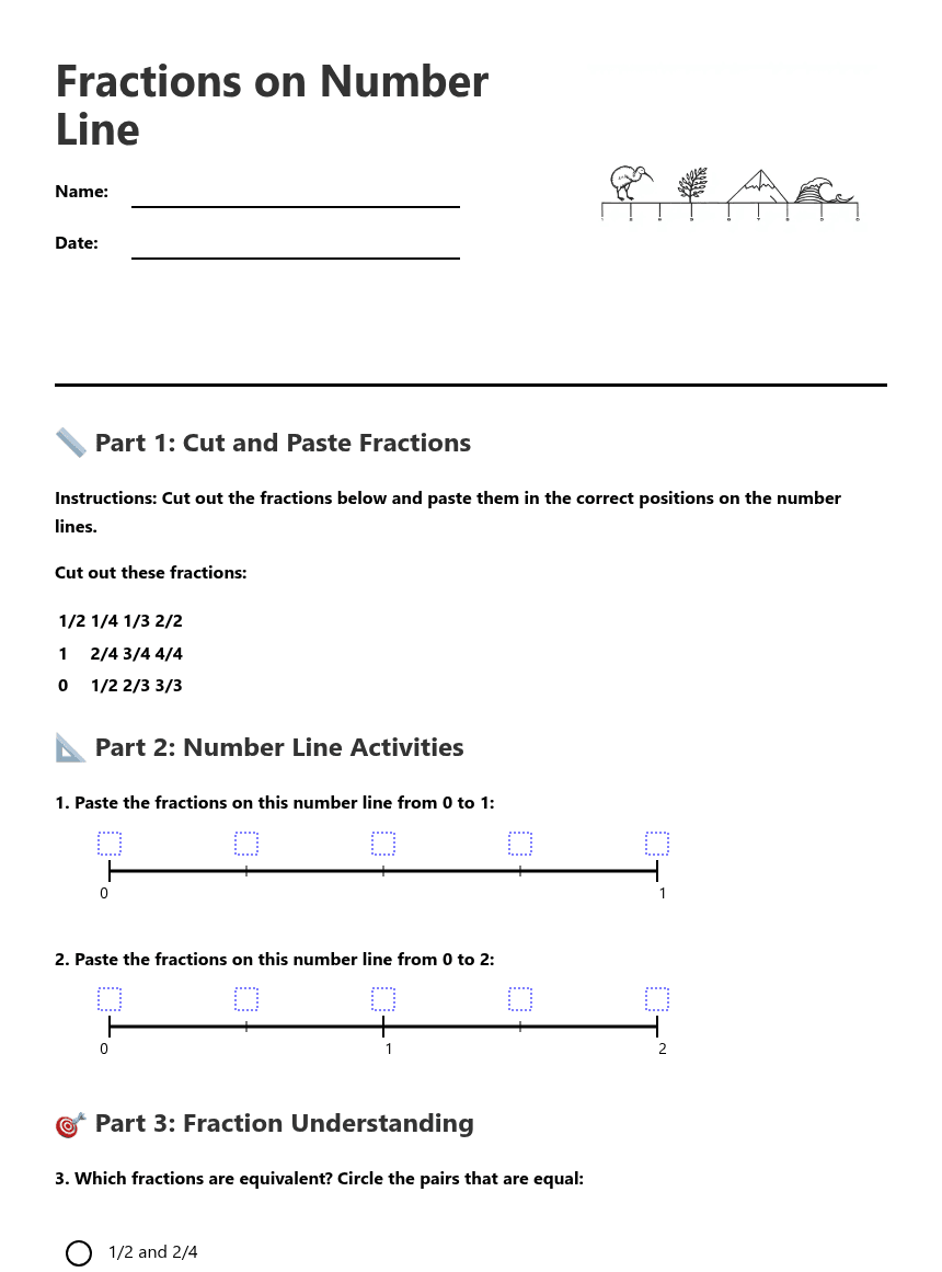Fractions on Number Line worksheet preview