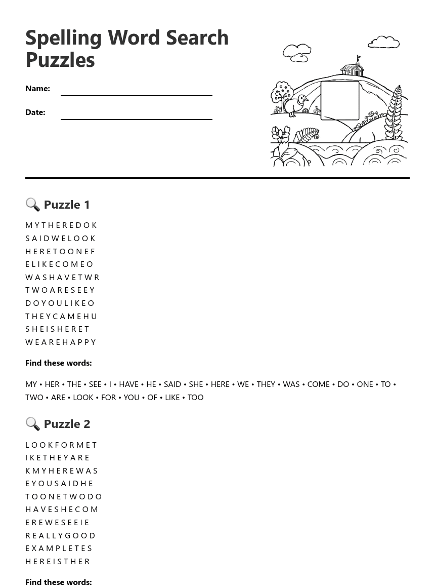 Spelling Word Search Puzzles worksheet preview