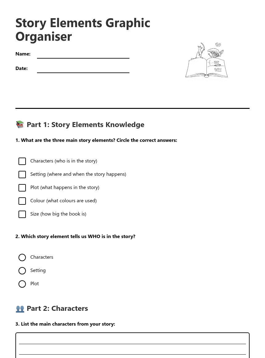 Story Elements Graphic Organizer worksheet preview