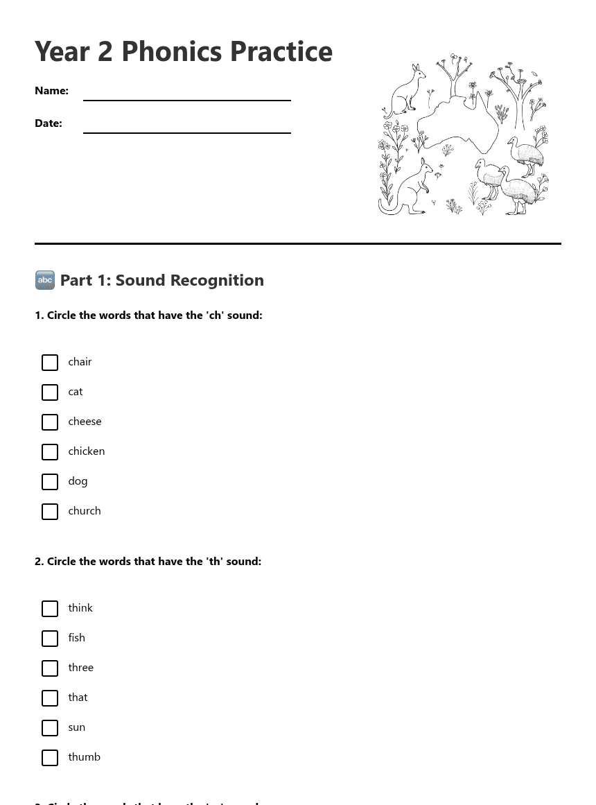 Year 2 Phonics Practice worksheet preview