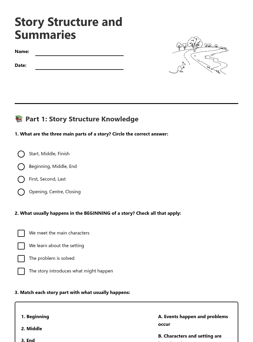 Story Structure and Summaries worksheet preview