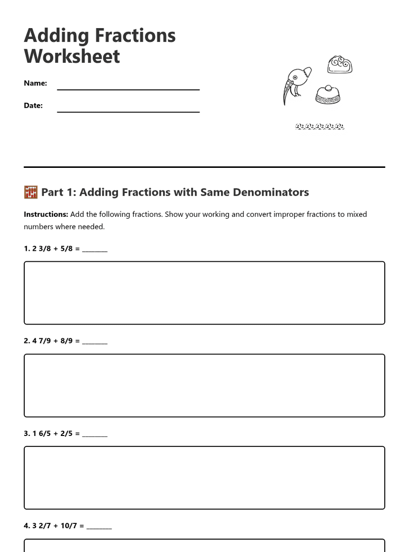 Adding Fractions Worksheet