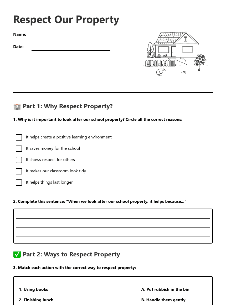 Respect Our Property worksheet preview