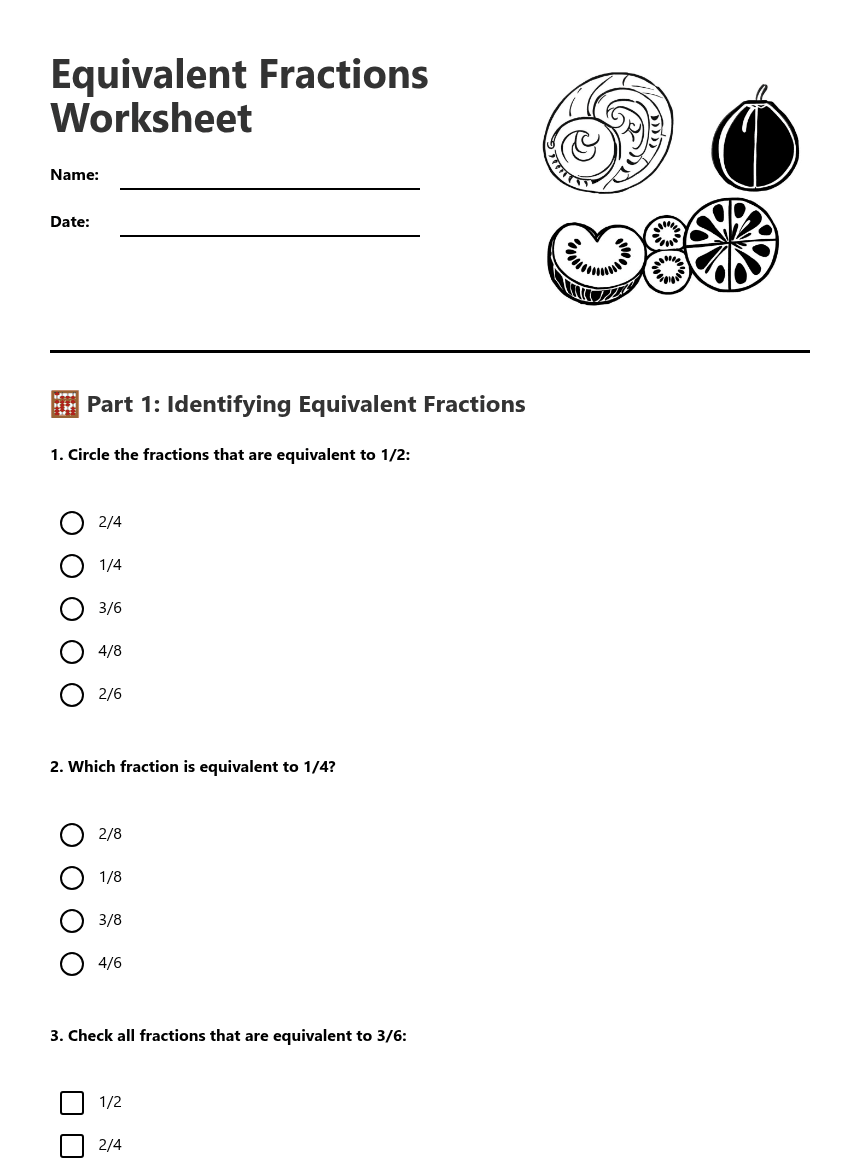 Equivalent Fractions Worksheet worksheet preview