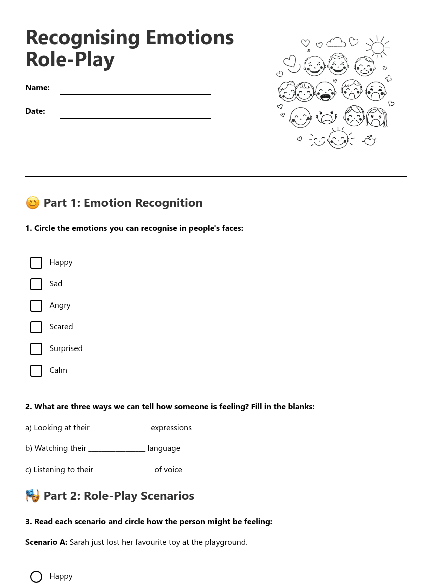 Recognizing Emotions Role-Play worksheet preview