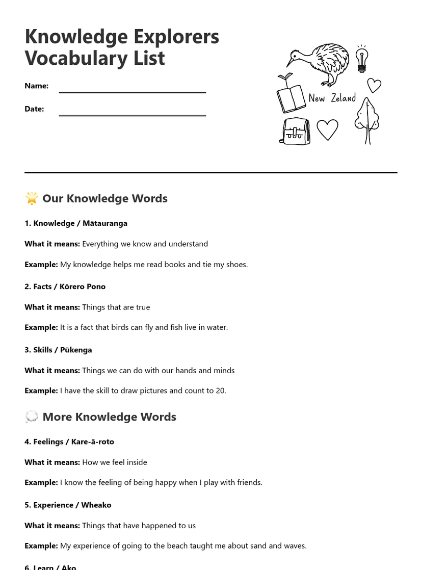 Knowledge Explorers Vocabulary List