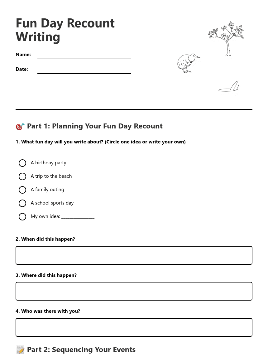 Fun Day Recount Writing worksheet preview