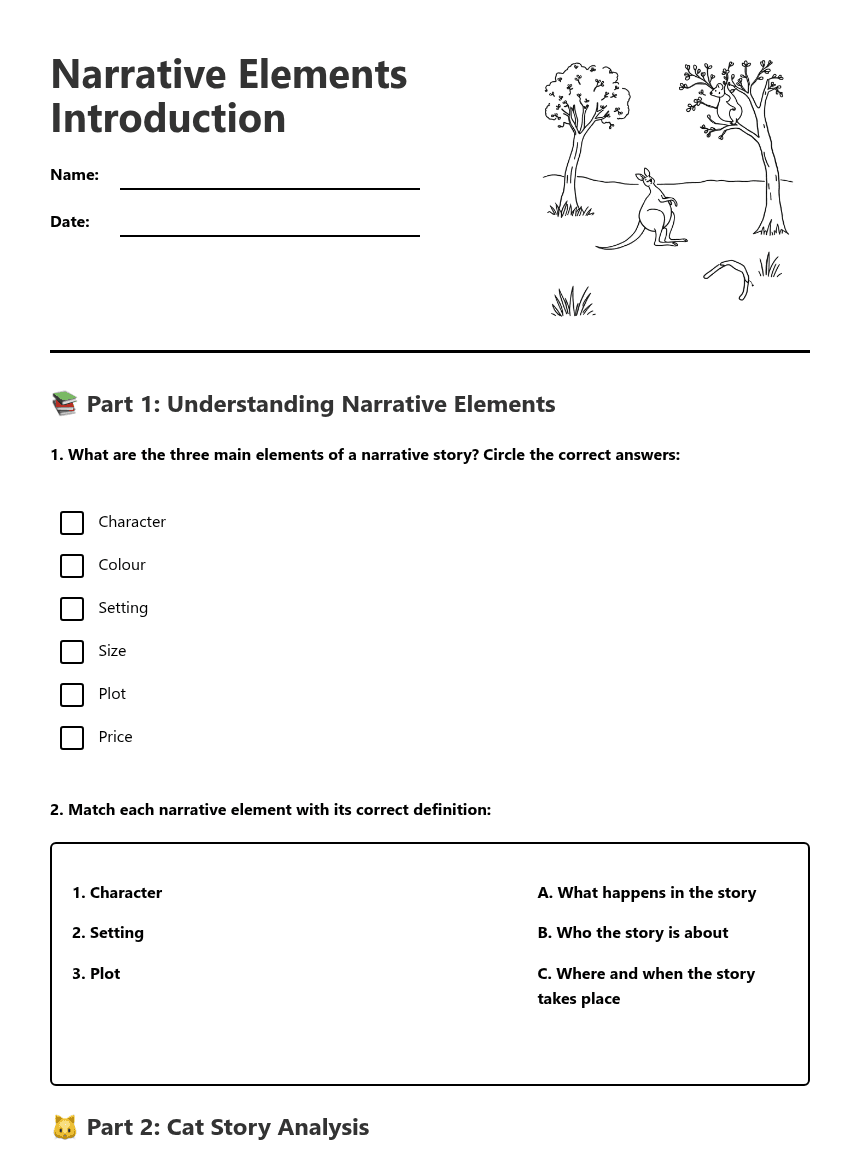 Narrative Elements Introduction worksheet preview