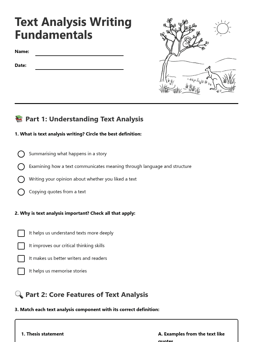 Text Analysis Writing Fundamentals worksheet preview
