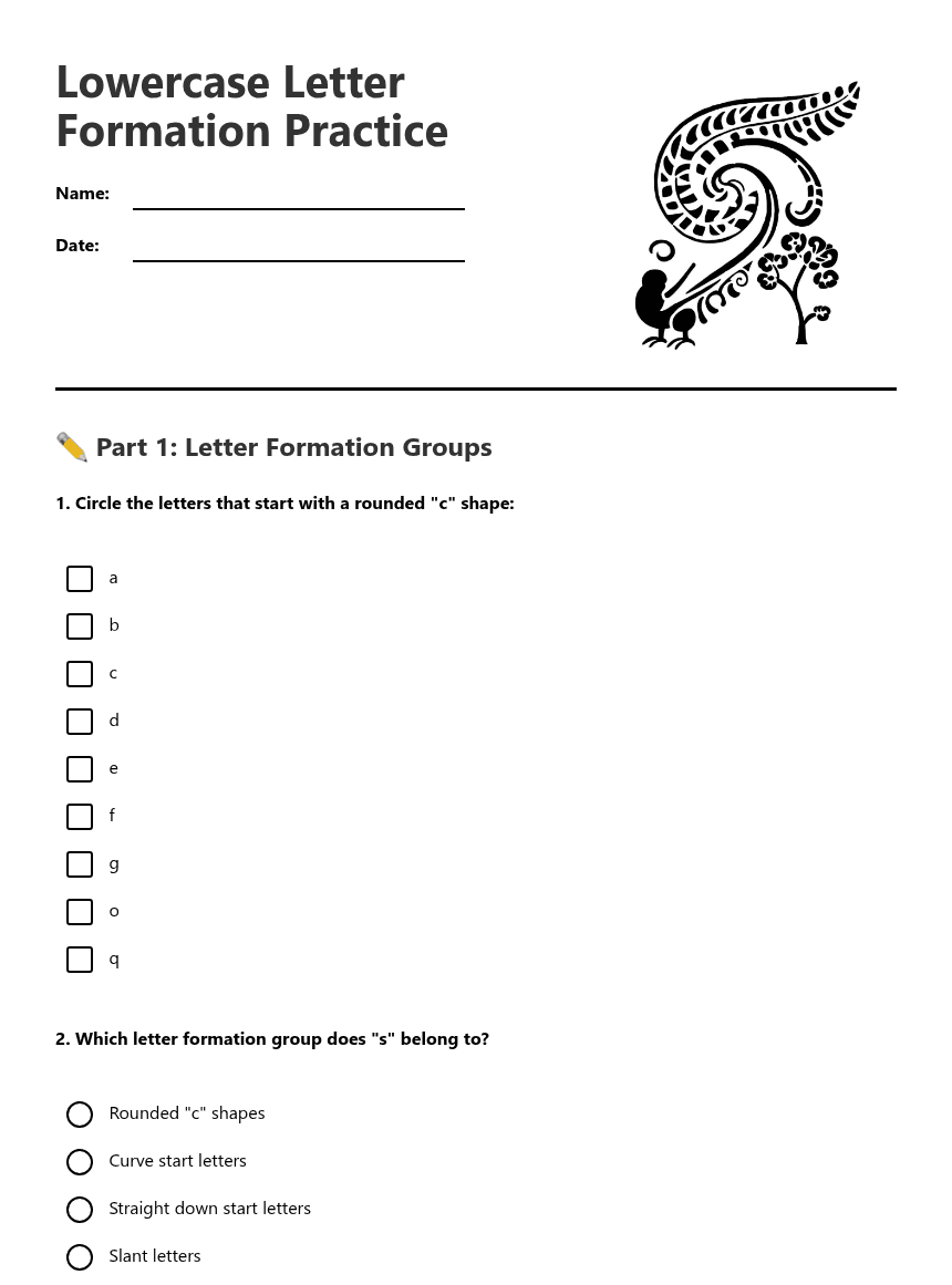 Lowercase Letter Formation Practice worksheet preview
