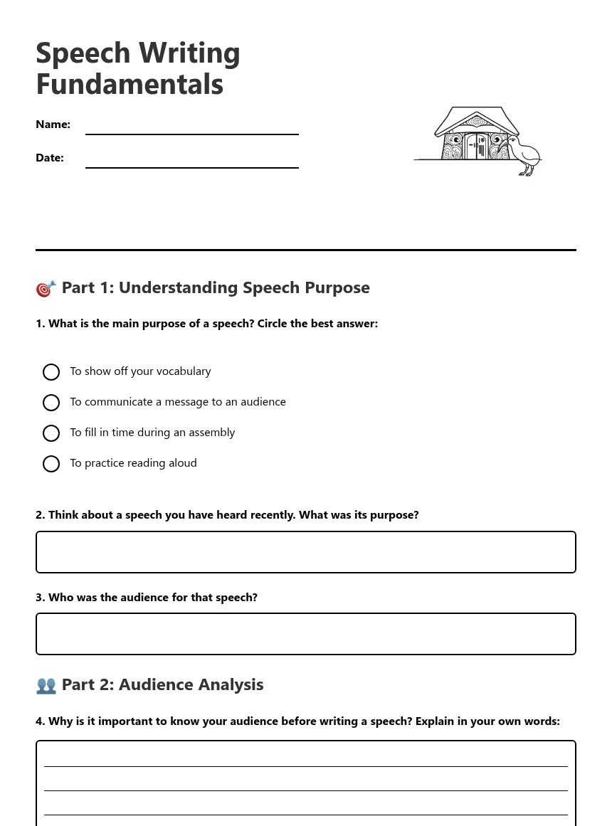 Speech Writing Fundamentals worksheet preview