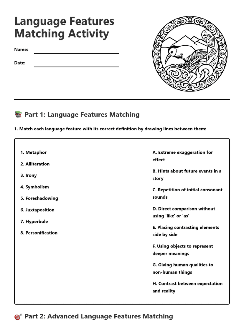 Language Features Matching Activity