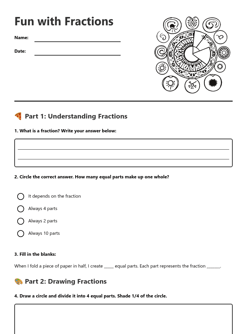 Fun with Fractions worksheet preview