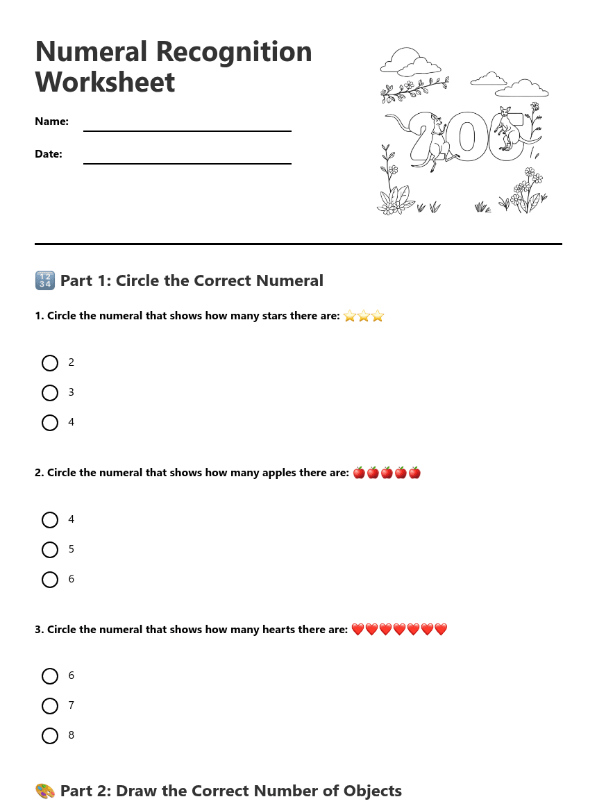 Numeral Recognition Worksheet worksheet preview