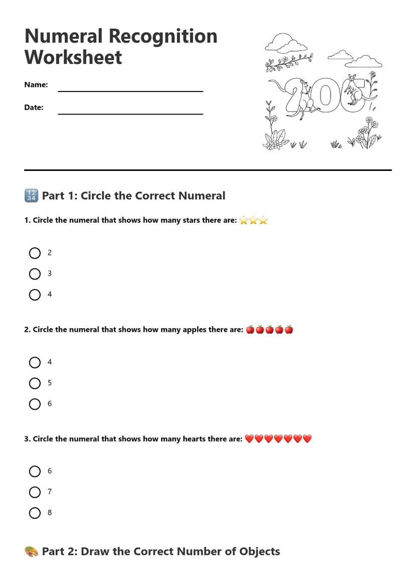 Numeral Recognition Worksheet