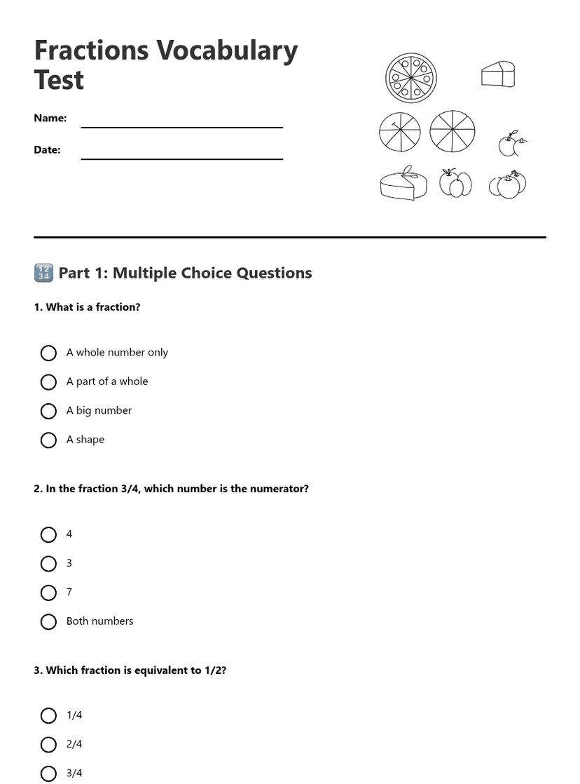 Fractions Vocabulary Test