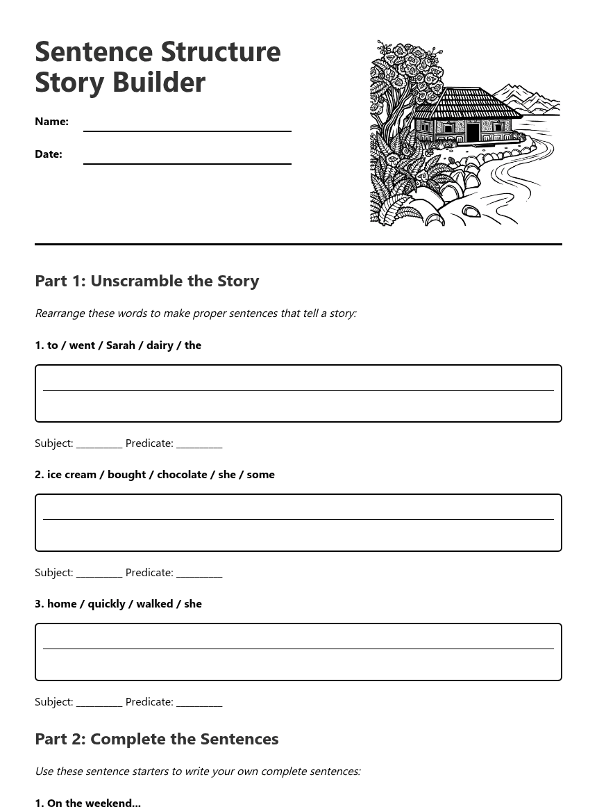 Sentence Structure Story Builder worksheet preview