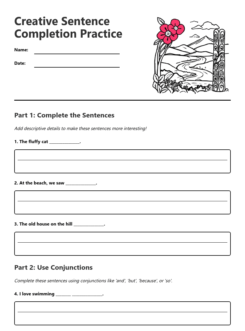 Creative Sentence Completion Practice worksheet preview