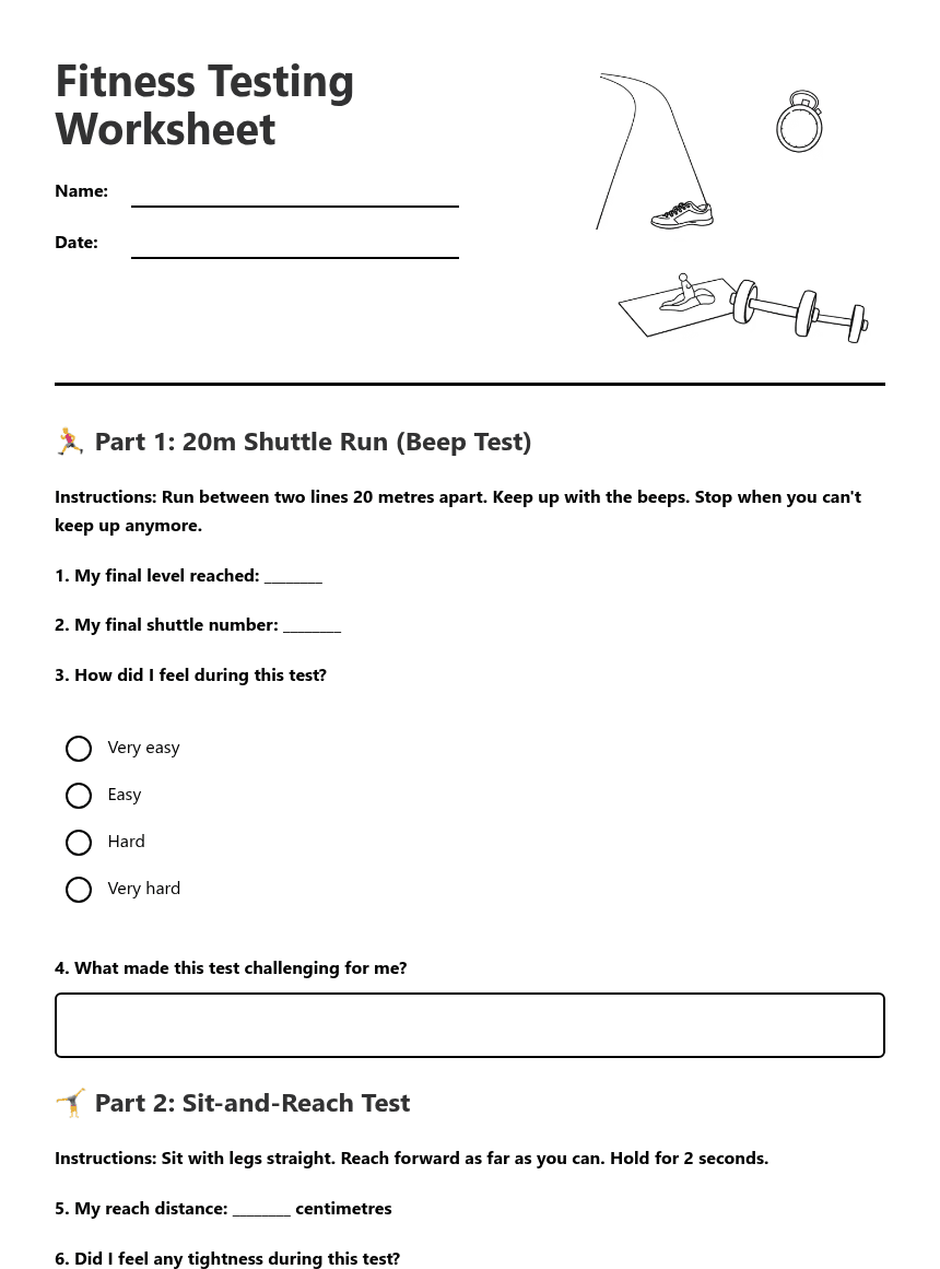 Fitness Testing Worksheet worksheet preview