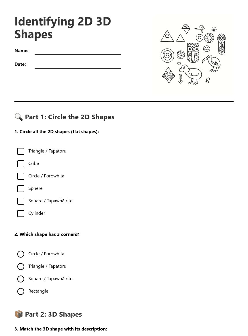 Identifying 2D 3D Shapes worksheet preview