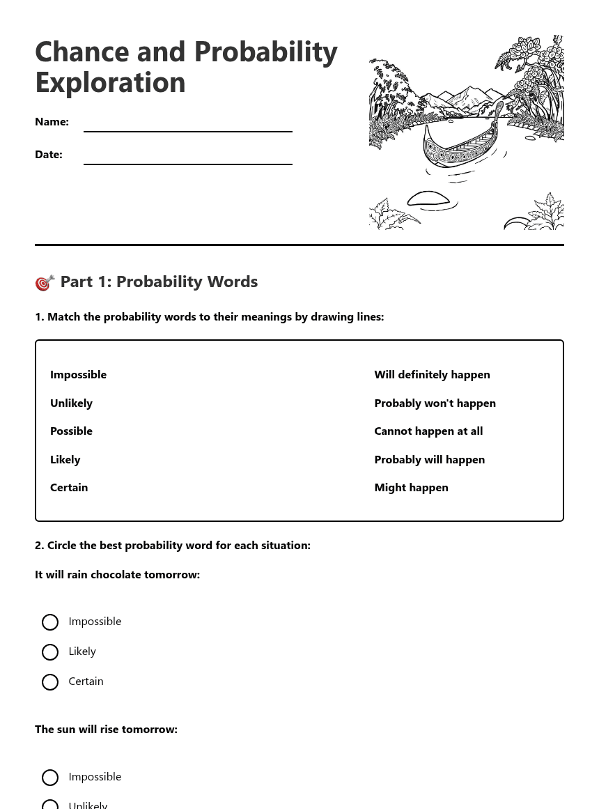 Chance and Probability Exploration worksheet preview