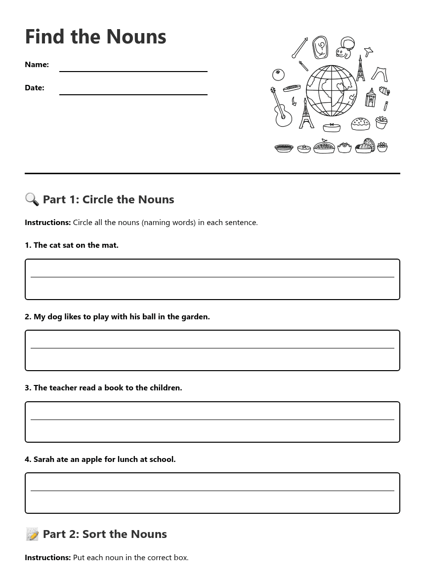 Find the Nouns worksheet preview
