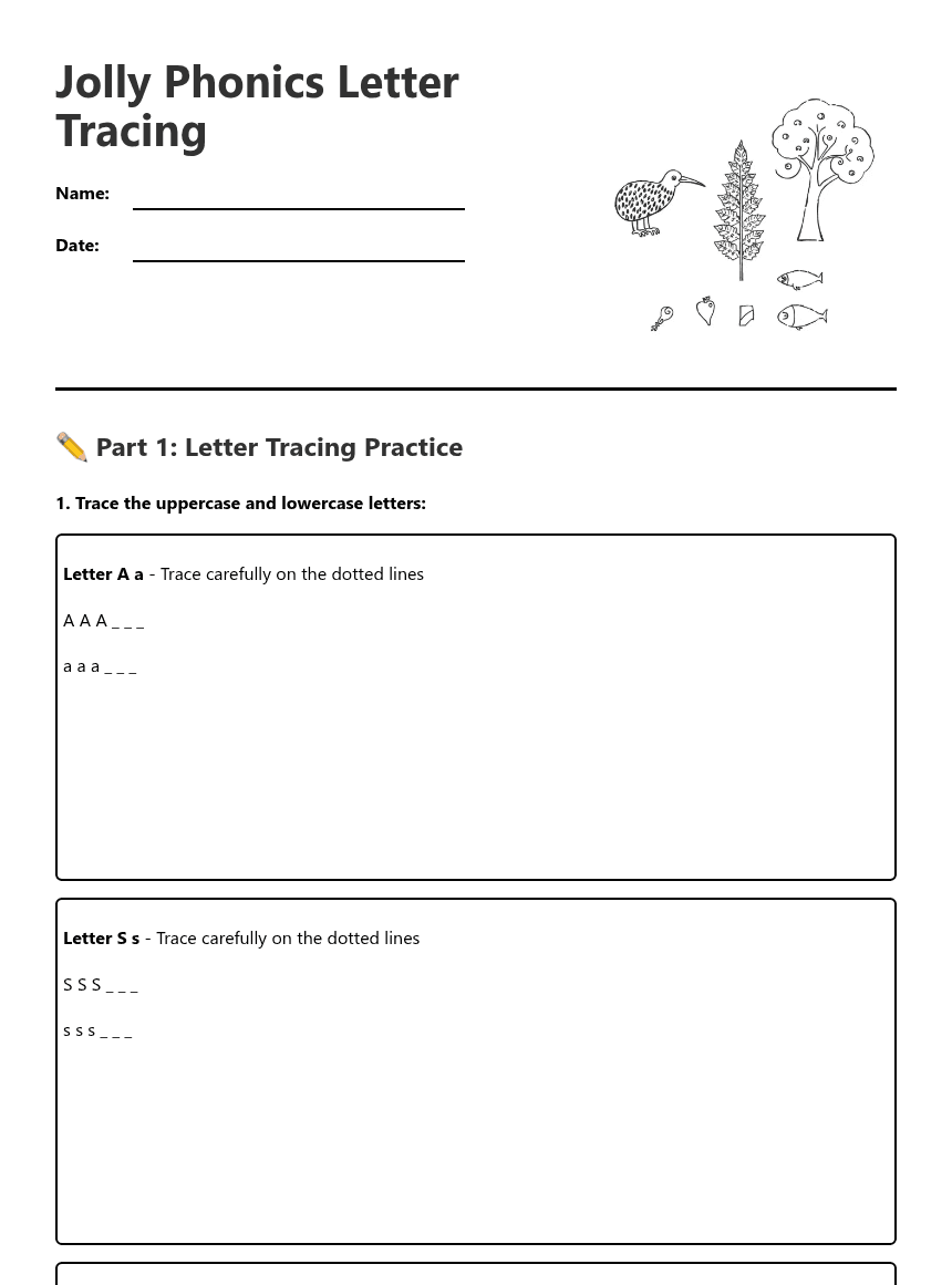 Jolly Phonics Letter Tracing worksheet preview