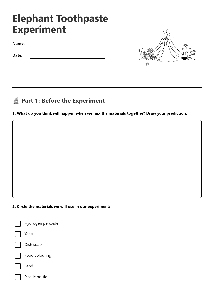 Elephant Toothpaste Experiment worksheet preview