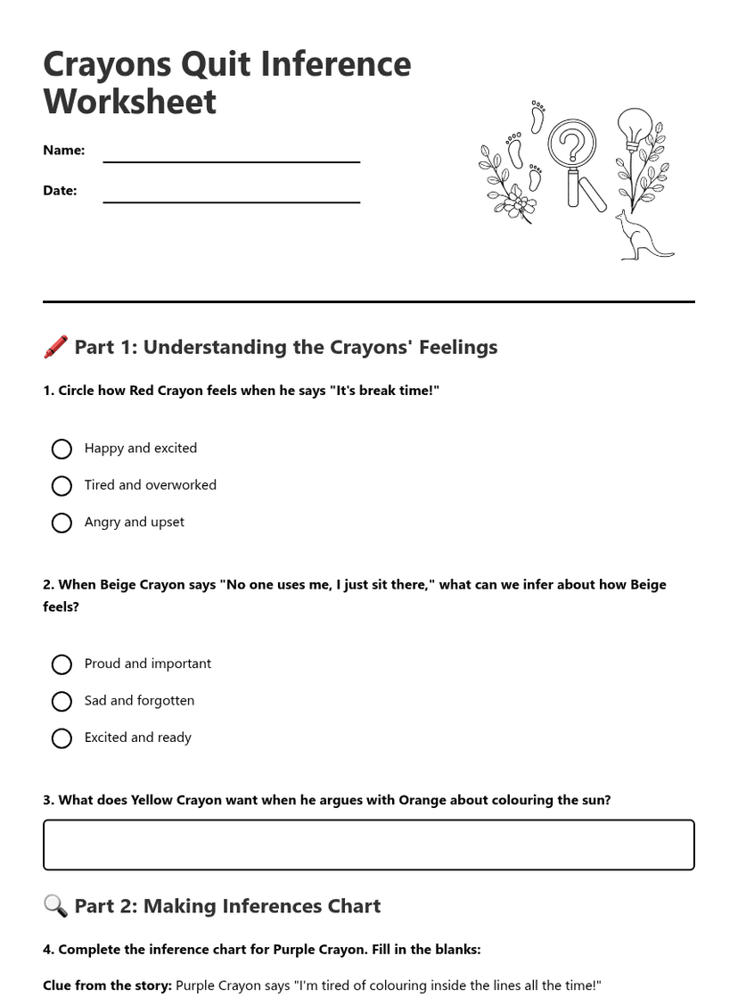 Crayons Quit Inference Worksheet